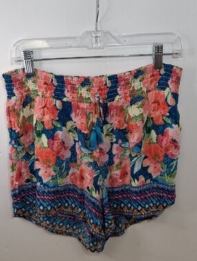 Vera Bradley Floral Drawstring Shorts Rayon Blue Coral Size Medium